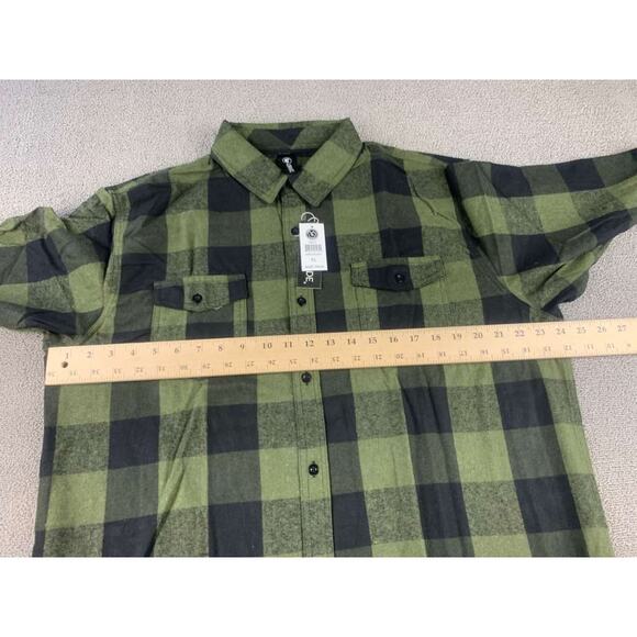 Burnside Shirt Men XL Army Green Button Down Long Sleeve Chest Pockets Plaid - Picture 7 of 10